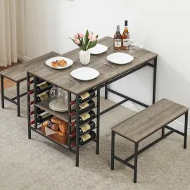 Dining Table Set for 4, Kitchen Table Set for 4 with 2 Benches, 3 Piece Dining Room Table Set for Small Space, Customized
