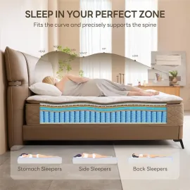 Full Size Mattress Medium Firm, USA Made, 14 Inch Hybrid Mattress in a Box, Gel Memory Foam, Fiberglass Free, Customized