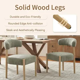 Wooden Dining Chairs Set of 4, Modern Upholstered Dining Room Chairs with Rubberwood Legs and Curved Backrest for Farmhouse