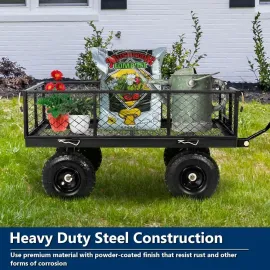 Heavy Duty 400 Lbs Capacity Mesh Steel Garden Cart, 4 Cu.Ft Heavy Duty Garden Cart with 180° Rotating Handle, Customized