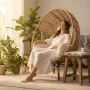 Oversized Patio Egg Chair with Waterproof Cushions, Outdoor Wicker Egg Chair, 500 LBS Capacity All-Weather Rattan, Customized