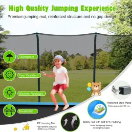 8' X 14' ASTM Certified Rectangular Trampoline with Fence, Ladder, Double-sided Galvanized Steel Frame, 440 Lbs Max Capacity