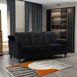 Home Raelynn Button Tufted Sofa, Affordable Black Modern Sofa, Microfiber Couch for Small Spaces Cama para Sala Modernos