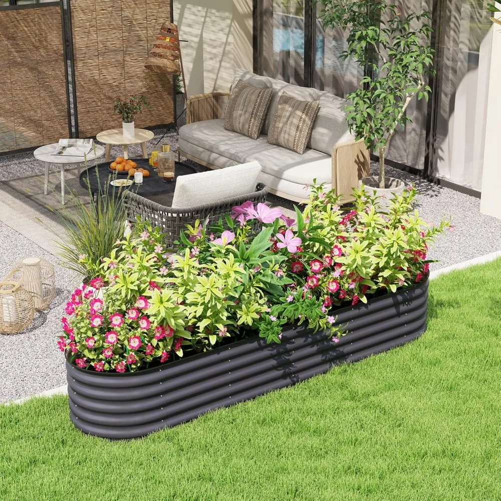 8' x 2' x 1.4' Galvanized Raised Garden Bed Kit, Outdoor Metal Elevated Planter Box with Safety Edging, Easy DIY, Customized