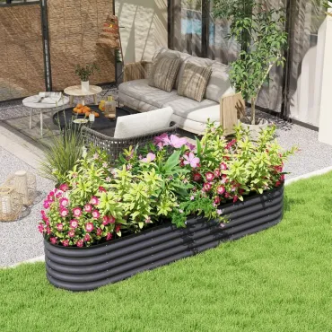 8' x 2' x 1.4' Galvanized Raised Garden Bed Kit, Outdoor Metal Elevated Planter Box with Safety Edging, Easy DIY, Customized