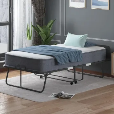 Folding Bed with Mattress, 75 x 31 Rollaway Bed for Adults, 5 inch Thick Foam Mattress, Cot Size Portable Foldable Bed