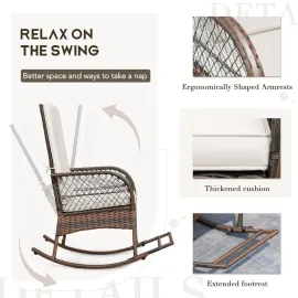 Outdoor Rocking Chairs 3 Piece Patio Furniture Set with Side Table & Cushions, Wicker Porch Rocker Bistro Set High, Customized