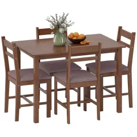 5-Piece Solid Wood Dining Table Set for 4, Farmhouse Kitchen Table with Upholstered Chairs for Small Space, Customized