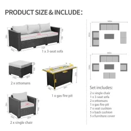 Patio Furniture Set 45 In Outdoor Fire Pits 6 Pieces Outdoor Patio Furniture 60000 BTU Outdoor Propane Fire Pit, Customized