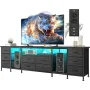 75, 80, 85 Inch TV Stand, with 10 Fabric Drawers, 75.5 W Entertainment Center with LED Lights & Power Outlets, TV Stands