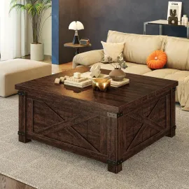 Lift Top Coffee Table with Storage, 35.7 W Square Coffee Tables for Living Room, Small Coffee Table with Large Hidden