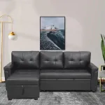 Modern Sectional Sofa, with Storage Chaise Black/Air Leather