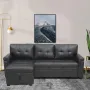 Modern Sectional Sofa, with Storage Chaise Black/Air Leather