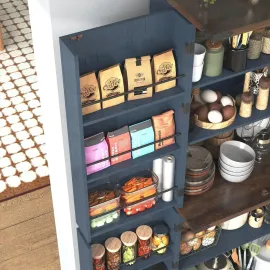 Farmhouse Kitchen Pantry Cabinet, 71 Tall Storage Cabinet with Adjustable Shelves & 4 Barn Doors & Drawer, Rustic Wood Cupboard