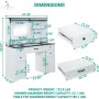 47 Farmhouse Makeup Vanity with Sliding Mirror, Glass Top Organizer, 3-Color LED Lights, Charging Station