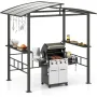 8x5 FT Hardtop Grill Gazebo, Outdoor Double-Tiered Barbecue Canopy with Vented Polycarbonate Roof, 2 Side Shelves