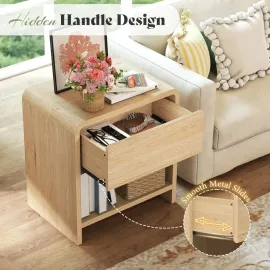Modern Night Stand Set 2 with Storage Drawer & Open Shelves, 24