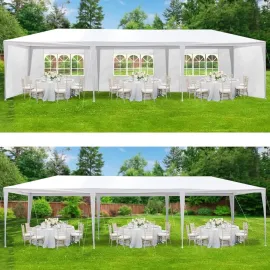 10' X 30' Outdoor Waterproof Gazebo Canopy Tent with Removable Side Walls and Windows, Heavy Duty Tent, White
