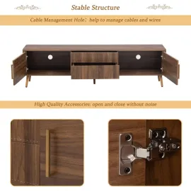 Mid-Century Modern TV Stand, Entertainment Center with 2 Doors and 2 Fluted-Drawers, Media Console for TVs up to 80 Inch