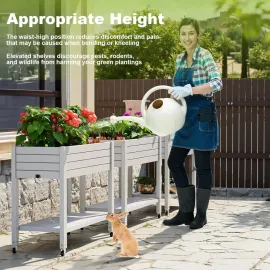 Elevated Raised Garden Bed with Wheels, Outdoor Large Resin Patio Planter Box Stand Divisible with Drain Plug, Water, Customized