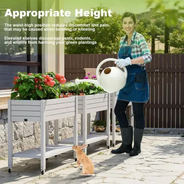 Elevated Raised Garden Bed with Wheels, Outdoor Large Resin Patio Planter Box Stand Divisible with Drain Plug, Water, Customized