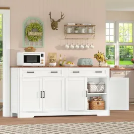 Buffet Cabinet with Storage and Drawers, 55 Large Sideboard Buffet Cabinet with Adjustable Shelves and Door