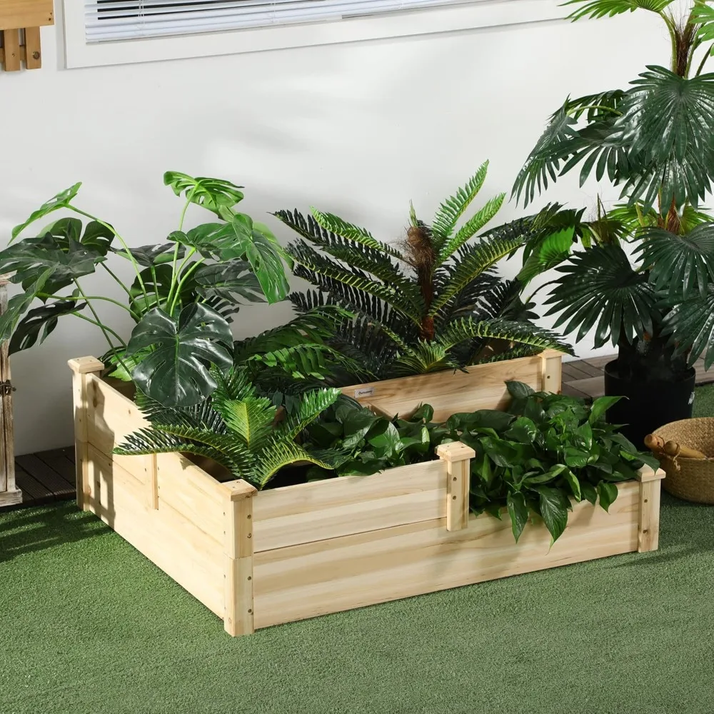 3 Tier Raised Garden Bed, Outdoor Planter Box, Wooden Garden Box with Open Bottom for Growing Vegetables, Herbs, Customized