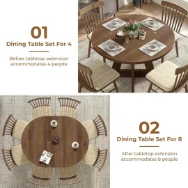 Extendable Round Dining Table for 4-8,Modern Kitchen Oval Dining Table with Removable Leaves Space Saving, Wood Base, Customized