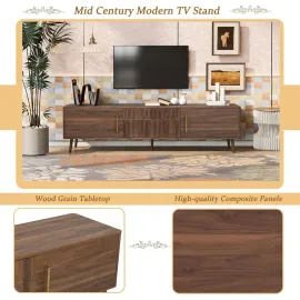 Mid-Century Modern TV Stand, Entertainment Center with 2 Doors and 2 Fluted-Drawers, Media Console for TVs up to 80 Inch