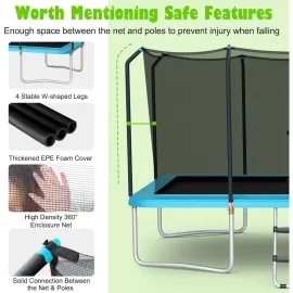 8' X 14' ASTM Certified Rectangular Trampoline with Fence, Ladder, Double-sided Galvanized Steel Frame, 440 Lbs Max Capacity